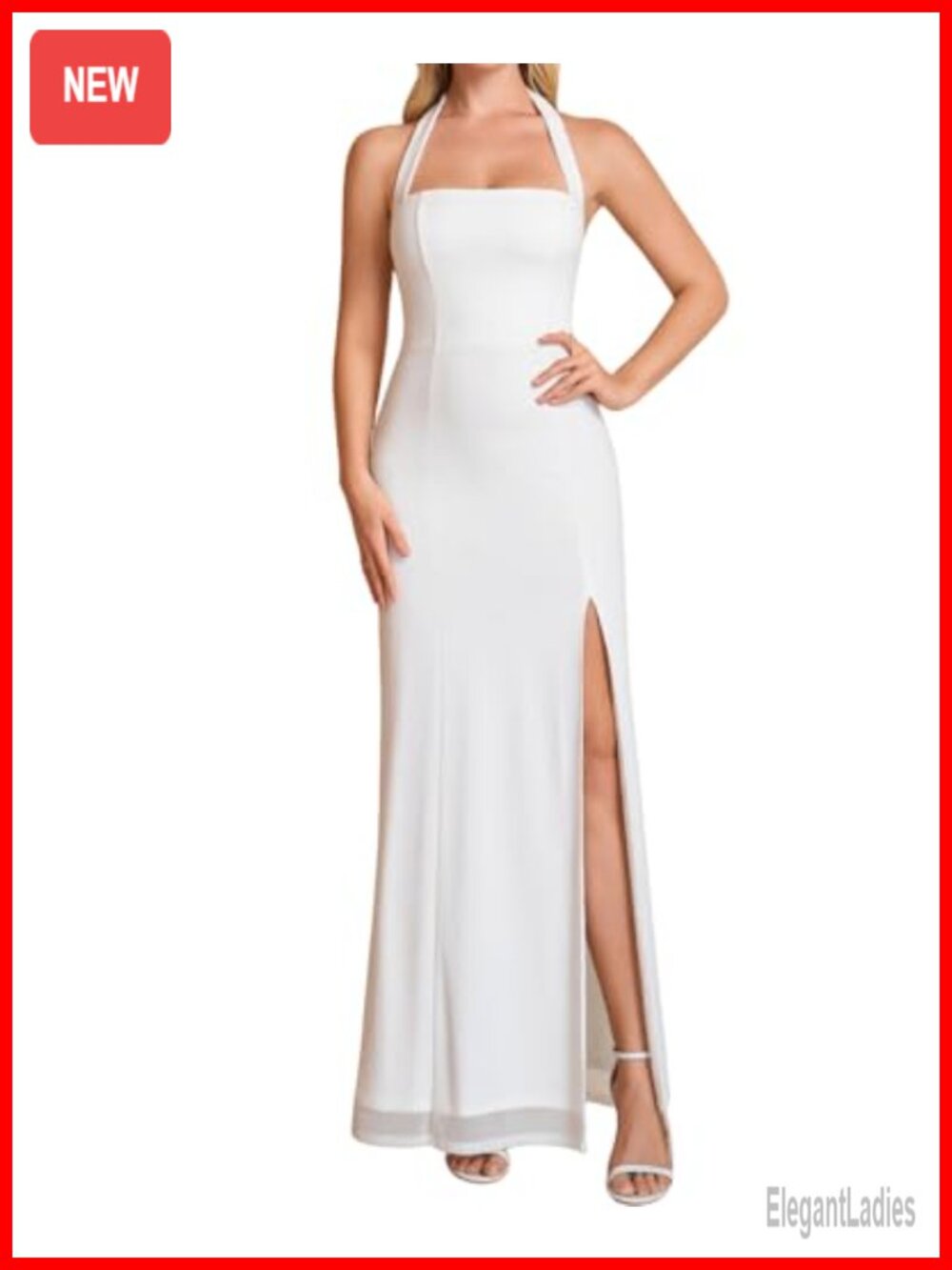 Women's Floral Halter Maxi Bodycon Dress with Slit